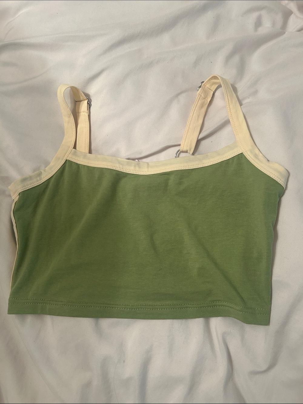 SHEIN Green Cropped Bandeau with Cream Trim